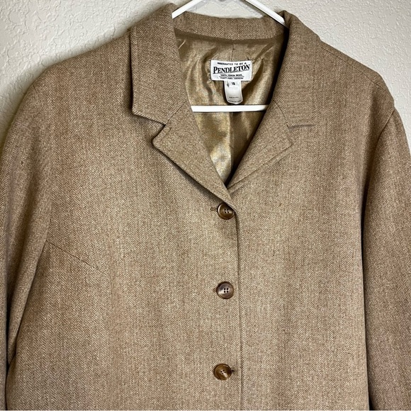 Pendleton Vintage Women's Tan Herringbone Button Down Virgin Wool Jacket Size 18 - Picture 3 of 16
